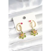 Pirinç Gold Renk Zirkon Taşlı Çiçek Model Kadın Küpe - 1