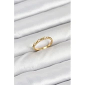 Pirinç Gold Renk Lazer Kesim Kadın Yüzük - 1