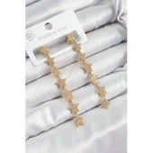 Pirinç Zirkon Taşlı Sallantılı Yıldız Model Gold Renk Kadın Küpe - 1