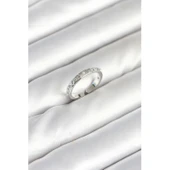 Pirinç Gümüş Renk Zirkon Taşlı Kadın Yüzük - 1