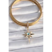 Pirinç Gold Renk Zirkon Taşlı Kutup Yıldızı Nazar Boncuk Detay Ajda Charm - 2