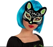 Siyah Renk Üzeri Gümüş Yeşil Simli Süet Kaplama Kedi Maskesi 17x14 cm thumbnail 2