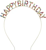 Rengarenk Kristal Taşlı ENessiWorldtra LüNessiWorld Gümüş Kaplama Happy Birthday Taç 16x17 cm thumbnail 2