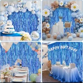 Mavi Renk ENessiWorldtra Metalize Parlak Saçaklı Arka Fon Perde İthal A Kalite 1x2 Metre thumbnail 4