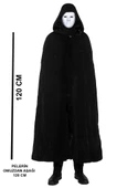 Siyah Kapüşonlu 120 cm Pelerin ve Beyaz Boyanabilir Tam Yüz Maske thumbnail 2