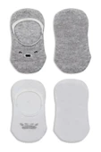 NessiWorld 2'Li Babet Cute Face Penye Çorap BS30103 Gri Beyaz thumbnail 4