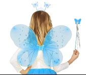 Mavi Renk Çocuk Kelebek Kanat Taç Asa Seti 50 cm thumbnail 1