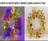 Kalp Püsküllü Gece Parıltısı 3 Modlu LED'li Işıklı Taç Altın Renk thumbnail 2