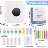 C17 Mini Taşınabilir Yazıcı 12 Rulo Kağıtlı Mürekkepsiz Etiket Yazıcısı  Mini Termal Yazıcı Beyaz thumbnail 9