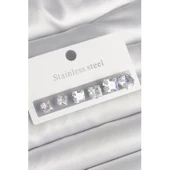 316L Çelik Gümüş Renk Kare Zirkon Taşlı Kadın Küpe Seti - 1