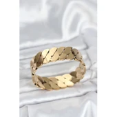 316L Çelik Gold Renk Ezme Zincir Model Kadın Kelepçe Bileklik - 1