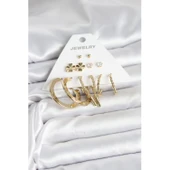 Pirinç Gold Renk 6 Çift Kadın Küpe Seti - 1