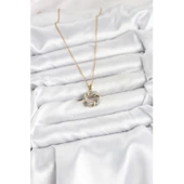 316L Çelik Zincir Gold Renk Zirkon Taşlı Sarmal Model Kadın Kolye - 2