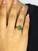 Doğal Taş Yeşil Akik Doğal Taşlı Antik Model Kadın Ayarlanabillir Yüzük euy78ya thumbnail 3