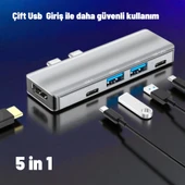 Technow YG-2102 5 in 1 Çift USB-C / Type-C-USB HUB Çevirici Adaptör thumbnail 1