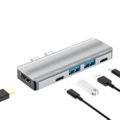 Technow YG-2102 5 in 1 Çift USB-C / Type-C-USB HUB Çevirici Adaptör thumbnail 2