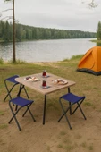 Exent 45X60 cm Kamp Sehpası + 3 Adet LACİVERT Tabure Piknik, balkon sehpası Katlanır Sehpa-A-3L thumbnail 1
