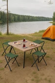 Exent 45X60 cm Kamp Sehpası + 4 Adet YEŞİL Tabure Piknik, bahçe balkon sehpası Katlanır Sehpa-A-4Y thumbnail 1