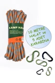 İntercamp 10 mt. Kamp Halatı + 5 Adet Karabina, Kamp ipi, Çadır Halatı, Dış Mekan Halatı - 1