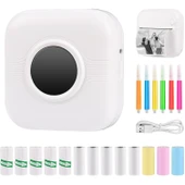 C17 Mini Taşınabilir Yazıcı 12 Rulo Kağıtlı Mürekkepsiz Etiket Yazıcısı  Mini Termal Yazıcı Beyaz thumbnail 1