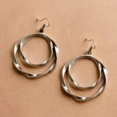 Çift Halka Şekilli Kadın Küpe Çift Adet Gümüş Kaplama El Yapımı Küpe thumbnail 2