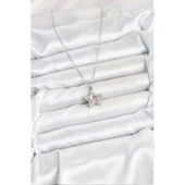 316L Çelik Zincir Gümüş Renk Pembe Taşlı Yıldız Model Kadın Kolye - 2