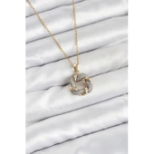 316L Çelik Zincir Gold Renk Zirkon Taşlı Sarmal Model Kadın Kolye - 1