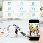 C17 Mini Taşınabilir Yazıcı 12 Rulo Kağıtlı Mürekkepsiz Etiket Yazıcısı  Mini Termal Yazıcı Beyaz thumbnail 7