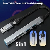 Technow USB 3.0/USB 2.0/SD/TF Girişli 5 in 1 Tip-C Çevirici Adaptörü thumbnail 1
