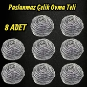 Technow %100 Paslanmaz Çelik Sürtme Bulaşık Ovma Teli 8 Adet thumbnail 3