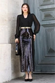 Şifon Kombinli Payetli Abiye Elbise 6048-Siyah thumbnail 4