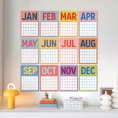 Zamansız Aylık Planlayıcı Dev Takvim, Sürekli Takvim, 12 Ay Tarihsiz Takvim, 33 x 48 cm, A4, Pastel Parlak Retro Renkler thumbnail 1