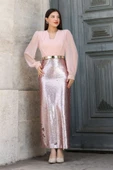 Şifon Kombinli Payetli Abiye Elbise 6048-Pudra thumbnail 5