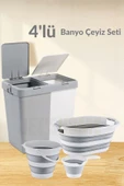 4'lü Banyo Seti BPA Free 80 Litre Çamaşır Sepeti Katlanır Sele-Su Kovası ve Maşrapa - 1