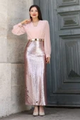 Şifon Kombinli Payetli Abiye Elbise 6048-Pudra thumbnail 2