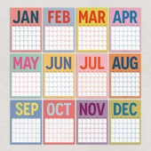 Zamansız Aylık Planlayıcı Dev Takvim, Sürekli Takvim, 12 Ay Tarihsiz Takvim, 33 x 48 cm, A4, Pastel Parlak Retro Renkler thumbnail 8