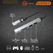 Technow USB 3.0/USB 2.0/SD/TF Girişli 5 in 1 Tip-C Çevirici Adaptörü thumbnail 2