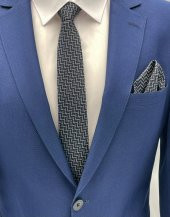 Brianze Siyah Beyaz Desenli Kravat Mendil Set thumbnail 1