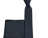 Brianze Siyah Beyaz Desenli Kravat Mendil Set thumbnail 3