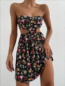 Straplez elbise baskılı thumbnail 5