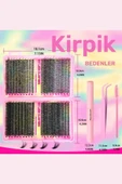 800 Parça Kendin Yap Kirpik Seti – 9-16mm Küme Kirpikler, Cımbız, Fırça ve Yapıştırıcı ile Birlikte Büyük Kapasiteli Kitap Seti - 7