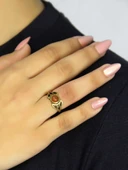 Doğal Taş Akik Yuvarlak Doğal Taşlı Antik Model Kadın Ayarlanabillir Yüzük euy79a thumbnail 1