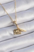 316L Çelik Gold Renk Kalp Detay Mektup Figür Charm Model Kadın Kolye thumbnail 1