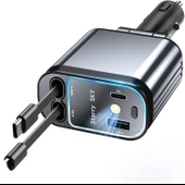 4 In 1 Geri Çekilebilir Araç Şarj Cihazı Rgb Işıklı USB C Kablosu IPhone Huawei Samsung Hızlı Şarj Kablosu Çakmak - 2