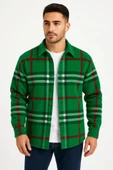 MDB Erkek Ekose Desenli Düğmeli Polar Yakalı Uzun Kollu Gömlek Oversize Rahat Kalıp  Yeşil thumbnail 1