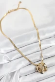 316L Çelik Gül Figürlü İtalyan Zincir Model Gold Renk Kadın Kolye thumbnail 2