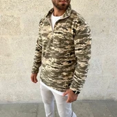 MDB Erkek Yarım Fermuarlı Desenli Polar weat – Haki Kamuflaj Yakalı, Uzun Kollu, Oversize Rahat Kalıp  Haki thumbnail 4