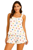 Kalp Desenli  Şortlu Pijama Takımı - 1