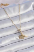316L Çelik Gold Renk Kalp Detay Mektup Figür Charm Model Kadın Kolye thumbnail 2