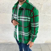 MDB Erkek Ekose Desenli Düğmeli Polar Yakalı Uzun Kollu Gömlek Oversize Rahat Kalıp  Yeşil thumbnail 4